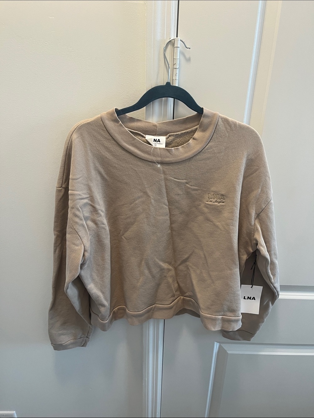 LNA Cropped Crewneck Sweatshirt in Taupe